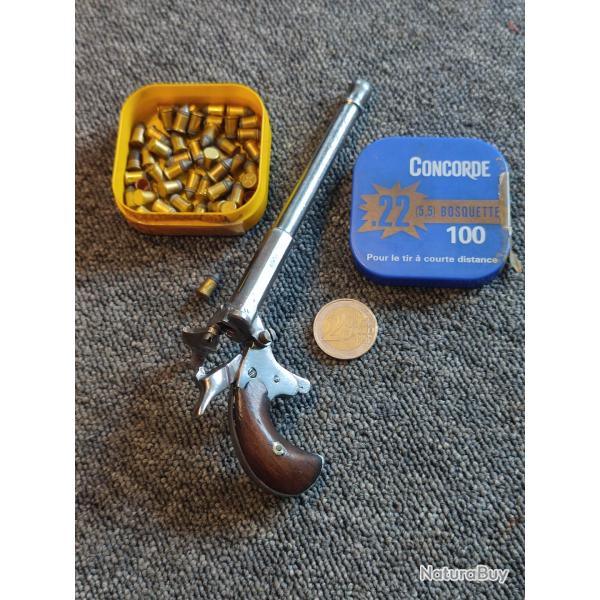 Magnifique petit pistolet allemand de cycliste calibre 22 bosquette trs long canon de 13,2cm!