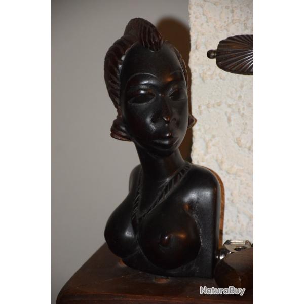 Sculpture Buste de Femme Africaine en Eb�ne
