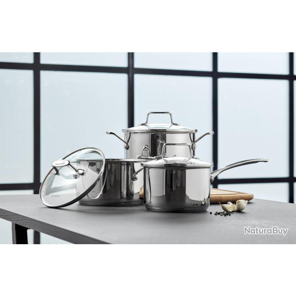 Scanpan Impact 71070000 - Set de 3 Casseroles en Inox avec Couvercles en Verre