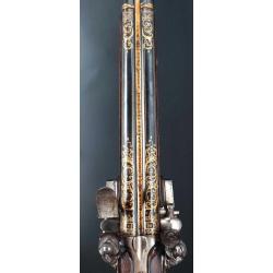 LUXUEUX FUSIL DOUBLE &Agrave; SILEX D'UN BARON POLONAIS CLAN POBOG COULAUX STRASBOURG 1799 / 1800 - FRANCE 