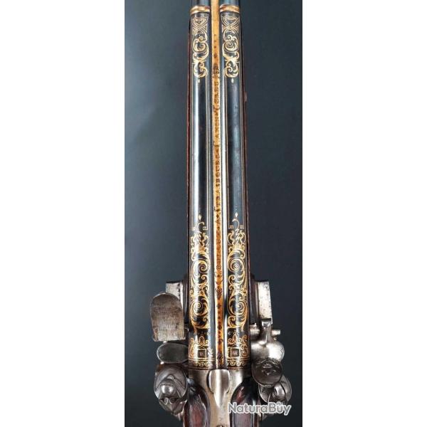 LUXUEUX FUSIL DOUBLE � SILEX D'UN BARON POLONAIS CLAN POBOG COULAUX STRASBOURG 1799 / 1800 - FRANCE 