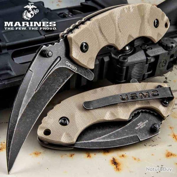 Couteau United Cutlery USMC Scorching Sands Lame Hawkbill Acier Inox Manche G10 Liner Lock UC3201