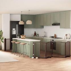 Barri&egrave;re pour chien avec porte pliable 6 panneaux bois peuplier