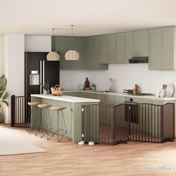 Barri�re pour chien avec porte pliable 6 panneaux bois peuplier