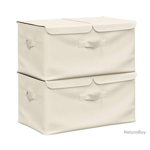 Boite de rangement pliante tissu creme 50x30x25 cm pratique et gain de place 2 pcs