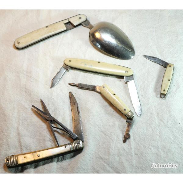 ANTIQUITES - lot de canifs et divers plaquettes nacre et divers poque XIX BLO22NAC001 LIS22DEC001