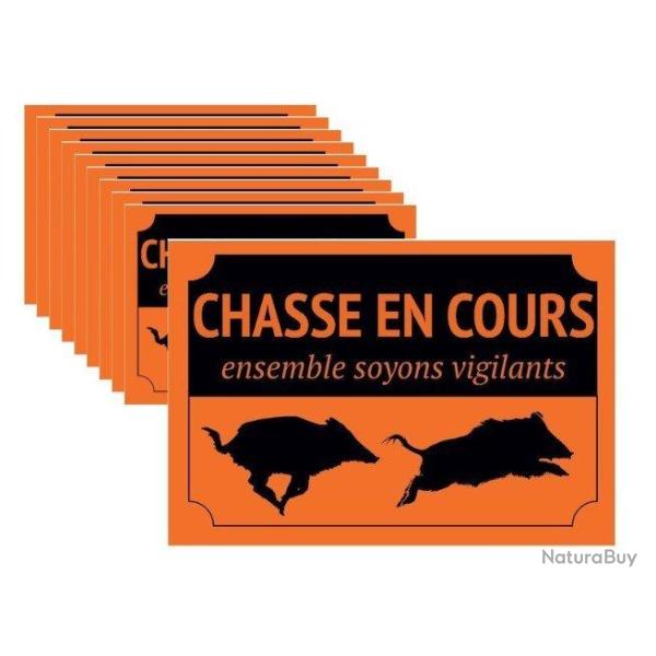 Lot de 10 Panneaux de signalisation Chasse en Cours orange XTREM WILDBOAR