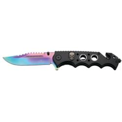 COUTEAU PLIANT TACTIQUE THIRD MOTIF TETE DE MORT RAINBOW