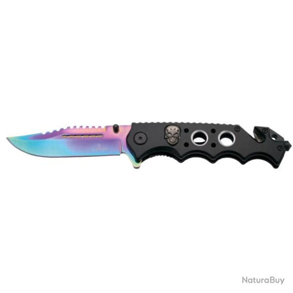 COUTEAU PLIANT TACTIQUE THIRD MOTIF TETE DE MORT RAINBOW