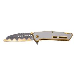 COUTEAU PLIANT THIRD GRIS ET DORE LAME MOTIF DAMASSE DORE