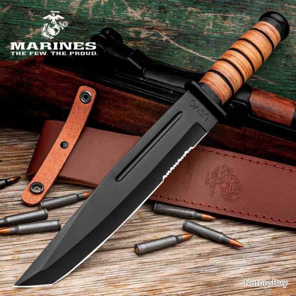 Couteau United Cutlery USMC Tanto Survival Machete Lame Acier Inox Manche Cuir Etui Cuir UC3476