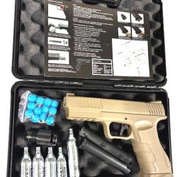 Pack Malette Pistolet de d&eacute;fense GS50 14 joules TAN+ 2 Chargeurs - Gunsmith