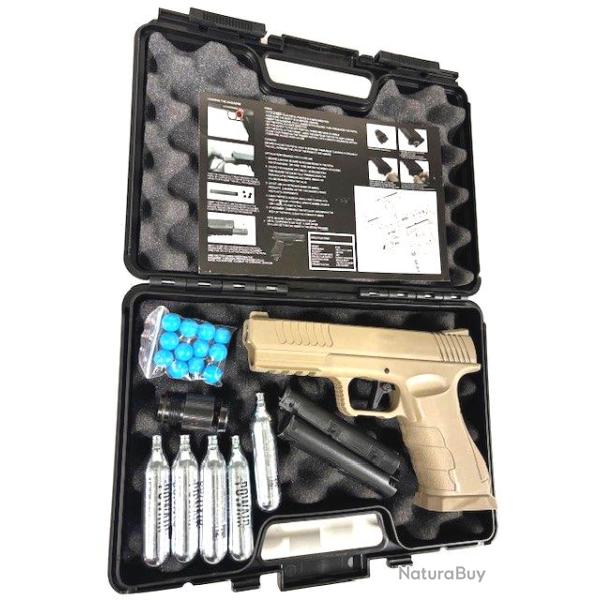 Pack Malette Pistolet de d�fense GS50 14 joules TAN+ 2 Chargeurs - Gunsmith