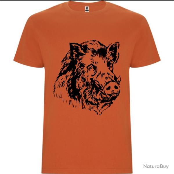 TEE SHIRT ORANGE TETE SANGLIER