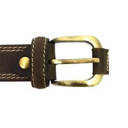 Ceinturon cuir marron avec surpiq&ucirc;res 120 cm