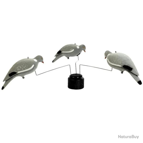 Mange  pigeons avec 3 formes de pigeon en plastique