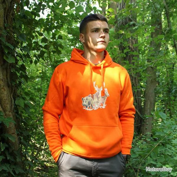 Sweat  capuche orange grands animaux Bartavel