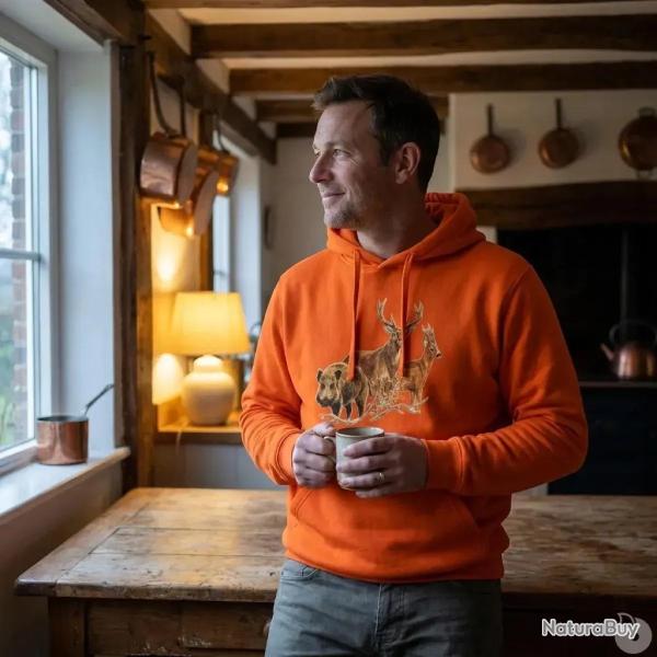Sweat � capuche orange grands animaux Bartavel�