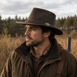 Chapeau chasse souple imperm&eacute;able cuir velour marron 57 &agrave; 60