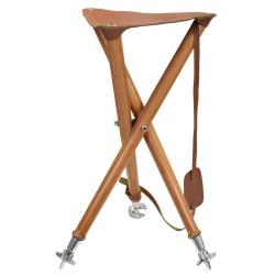 Si&egrave;ge de battue Luxe en fr&ecirc;ne en cro&ucirc;te de cuir de buffle pliable 65cm