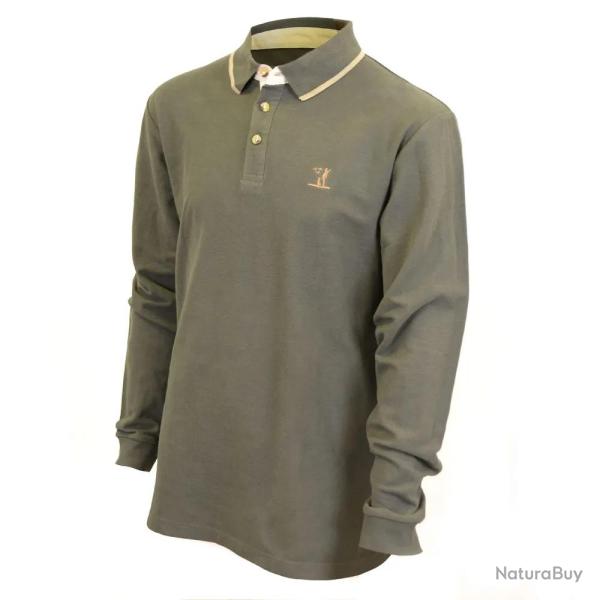 Polo brod manches longues 3 boutons coton piqu kaki S  3XL