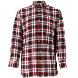 Chemise droite longue &agrave; carreaux bordeaux coton S &agrave; 4XL