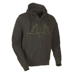 Sweat capuche Ultra full zip coton s&eacute;rigraphi&eacute; vert kaki &agrave; 2XL