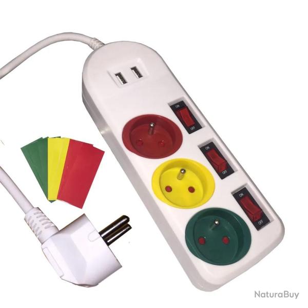 Bloc multiprise trio + 2 usb