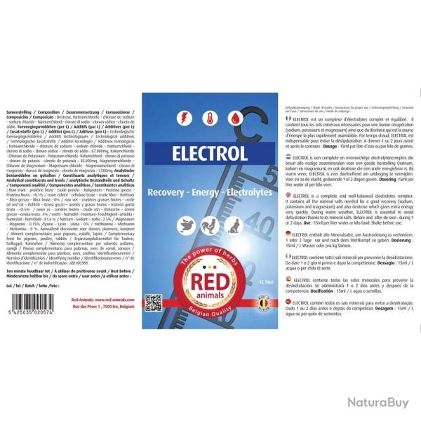 Electrol compl�ment pigeons, volailles et lapins 1L RED Animals 1 L