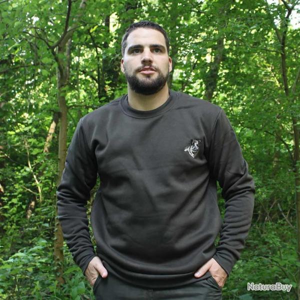 Sweat brod� sanglier vert