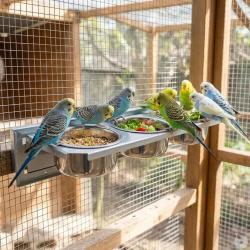 Mangeoire &agrave; plateau tournant pour oiseaux 3 bols