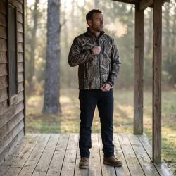 Blouson chasse softshell 4 poches polyester camo kaki S &agrave; 3XL