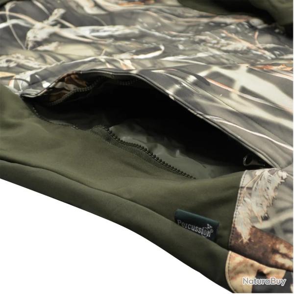 Blouson chasse softshell 4 poches polyester camo kaki S � 3XL