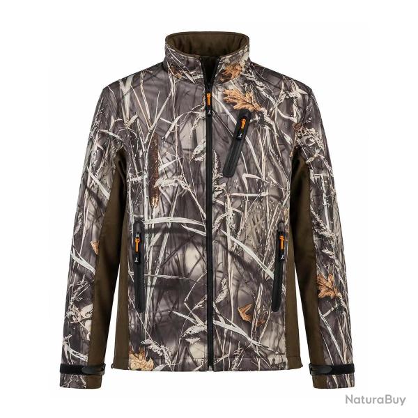 Blouson chasse softshell 4 poches polyester camo kaki S � 3XL