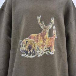 Sweat enfant grands animaux coton polyester kaki 6 &agrave; 14