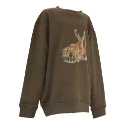 Sweat enfant grands animaux coton polyester kaki 6 &agrave; 14