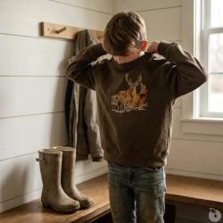 Sweat enfant grands animaux coton polyester kaki 6 &agrave; 14
