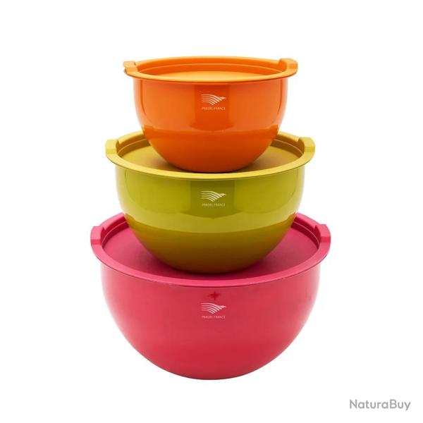 Saladiers acier inoxydable multicolores avec couvercles x3