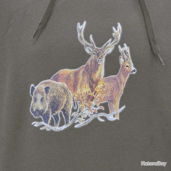 Sweat  capuche kaki grands animaux Bartavel