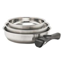 Lot de 3 Po&ecirc;les acier inoxydable diam&egrave;tres 20, 24 et 26 cm