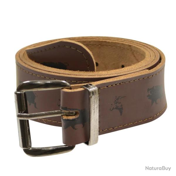 Ceinturon en cuir � motifs sanglier et b�casse, 120 cm