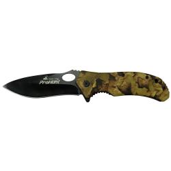 Couteau de chasse pliant lame acier inox noire 9cm forest kaki