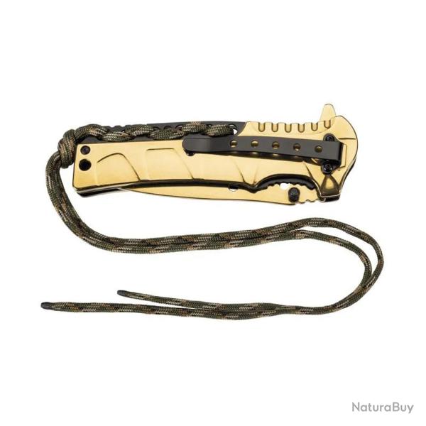 Couteau lame acier dor manche acier inox 12cm avec paracorde