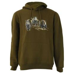 Sweat &agrave; capuche 3 sangliers coton polyester kaki M &agrave; 3XL