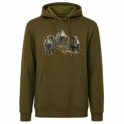 Sweat &agrave; capuche 3 sangliers coton polyester kaki M &agrave; 3XL