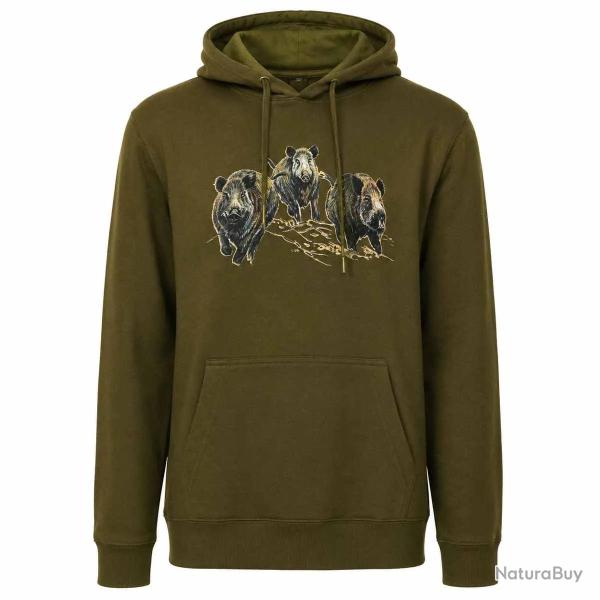 Sweat � capuche 3 sangliers coton polyester kaki M � 3XL