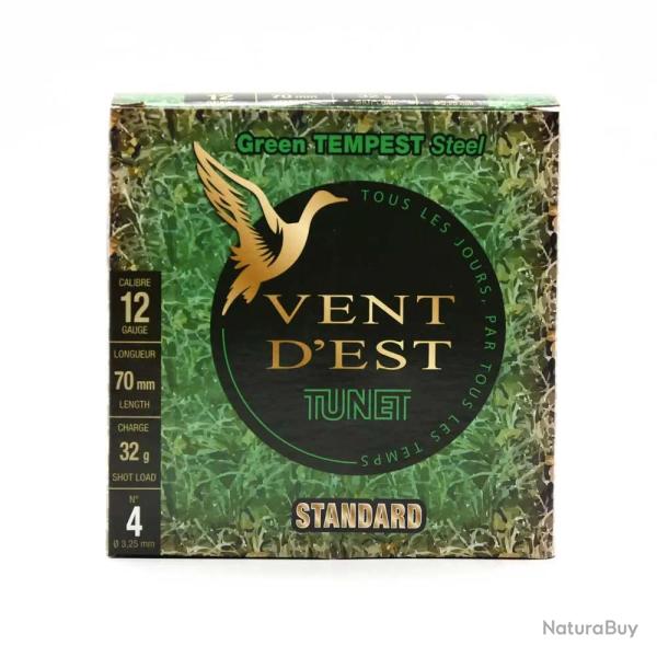 Bote de 25 cartouches tous fusil 12 70 vent d est green tempest