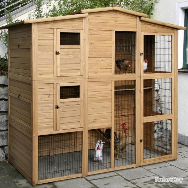 Poulailler Bois 2 �tages 10-15 poules 222X115 X200 cm sol PVC