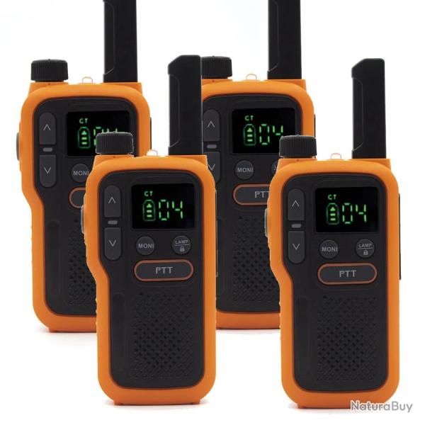 Lot de 4 Talkie-walkie 16 canaux autonomie 18h orange et noir