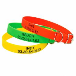 Collier &agrave; graver dans la masse PVC 60 X 2,5cm 3 couleurs ajustable Orange fluo